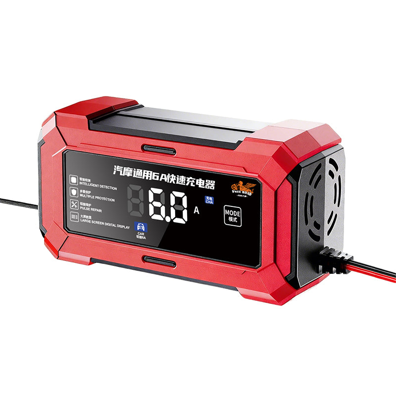 Free Road Model 1205002 12V 6A Universal Fast Charger for Car & Motorcycle Lithium and Lead-Acid Batteries Smart Maintenance