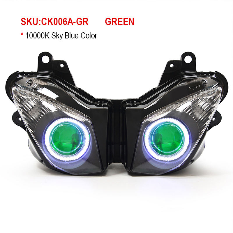 Kawasaki Ninja ZX6R 2009-2012 LED Angel Eye Headlight Assembly 12V Dual Low/High Beam 6000k Color Easy Installation Motorcycles