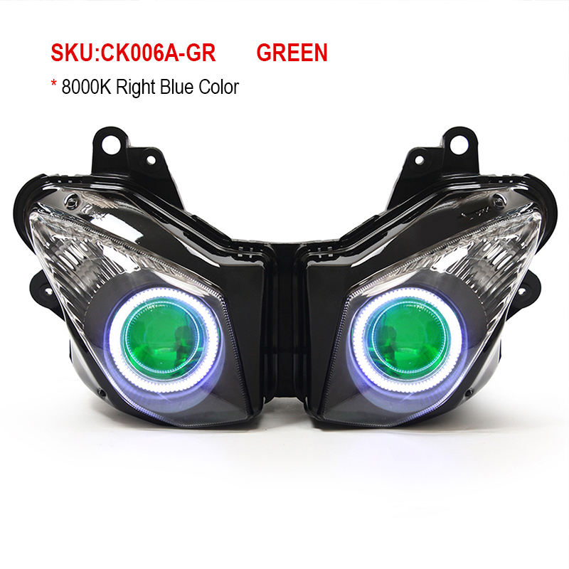 Kawasaki Ninja ZX6R 2009-2012 LED Angel Eye Headlight Assembly 12V Dual Low/High Beam 6000k Color Easy Installation Motorcycles
