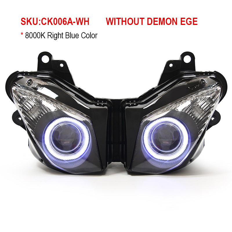 Kawasaki Ninja ZX6R 2009-2012 LED Angel Eye Headlight Assembly 12V Dual Low/High Beam 6000k Color Easy Installation Motorcycles