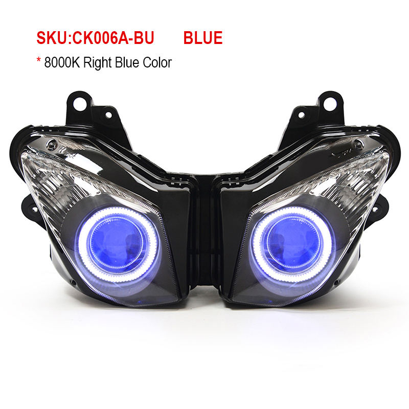 Kawasaki Ninja ZX6R 2009-2012 LED Angel Eye Headlight Assembly 12V Dual Low/High Beam 6000k Color Easy Installation Motorcycles
