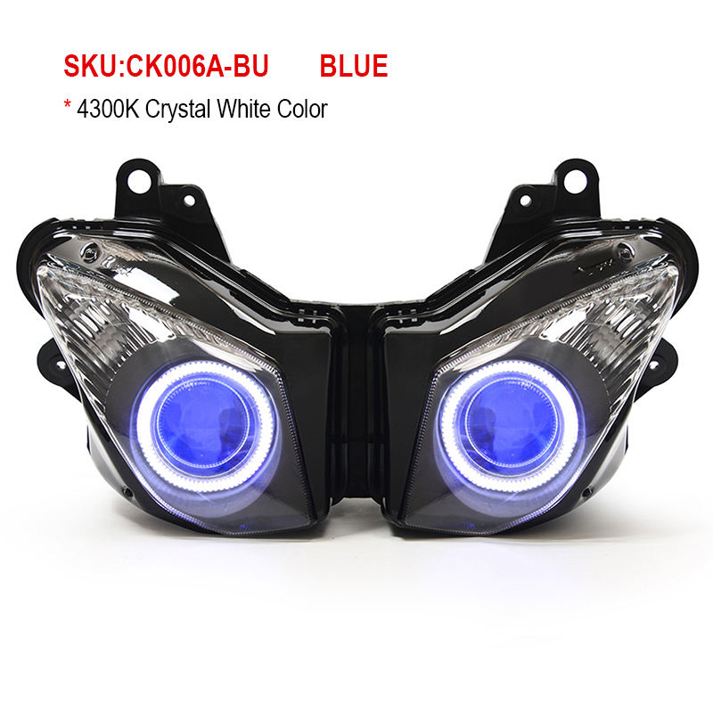 Kawasaki Ninja ZX6R 2009-2012 LED Angel Eye Headlight Assembly 12V Dual Low/High Beam 6000k Color Easy Installation Motorcycles
