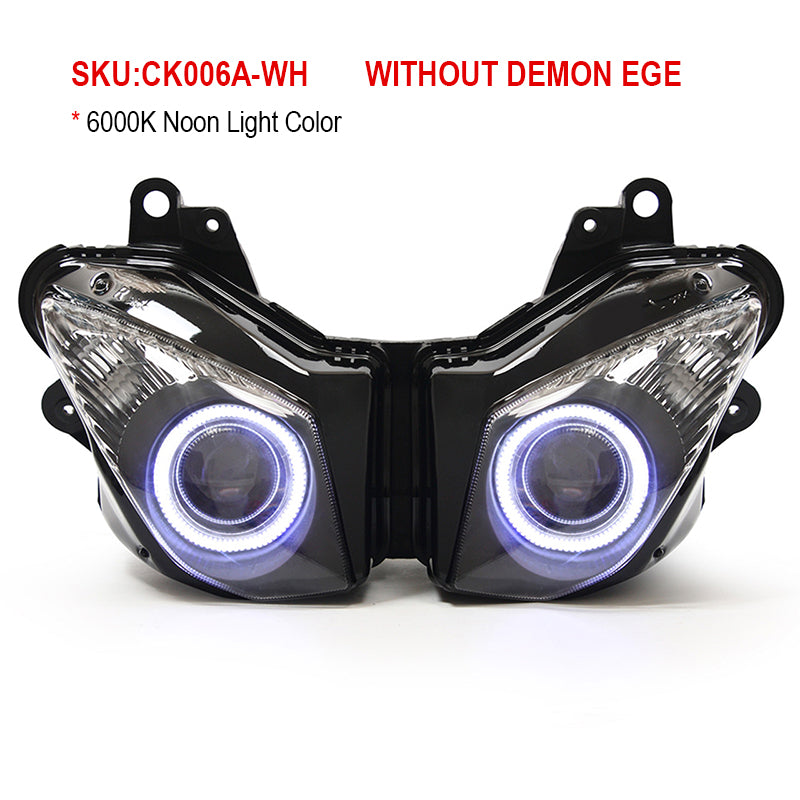 Kawasaki Ninja ZX6R 2009-2012 LED Angel Eye Headlight Assembly 12V Dual Low/High Beam 6000k Color Easy Installation Motorcycles