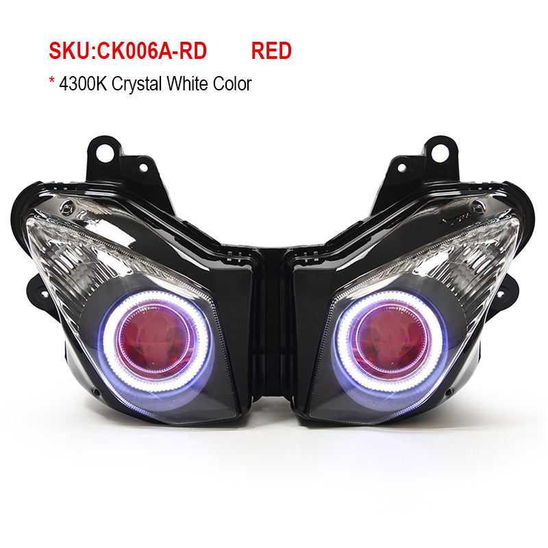 Kawasaki Ninja ZX6R 2009-2012 LED Angel Eye Headlight Assembly 12V Dual Low/High Beam 6000k Color Easy Installation Motorcycles