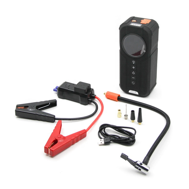 Emergency Jump Starter for Motorcycle/Car Battery Charger with Air Filling Pump Quick Start Power Supply Accessory