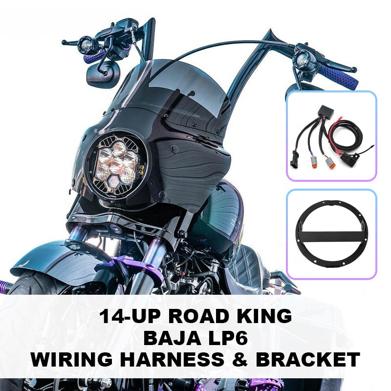 Baja LP6 Headlight Bracket and Soft Light Headlight Wiring Harness for Touring 14-UP Road King Mounting Bracket Headlamp Mount