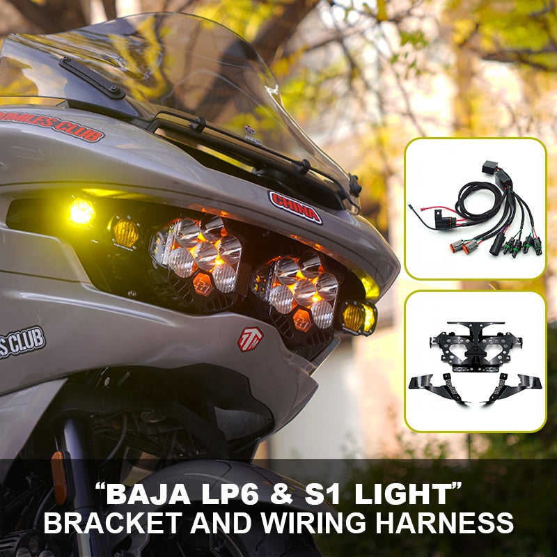 Baja LP6 Headlight and S1 Wiring Harness and Bracket for 2023 HD Road Glide CVO and 2024 Road Glide Motorcycle Frame & Body Part