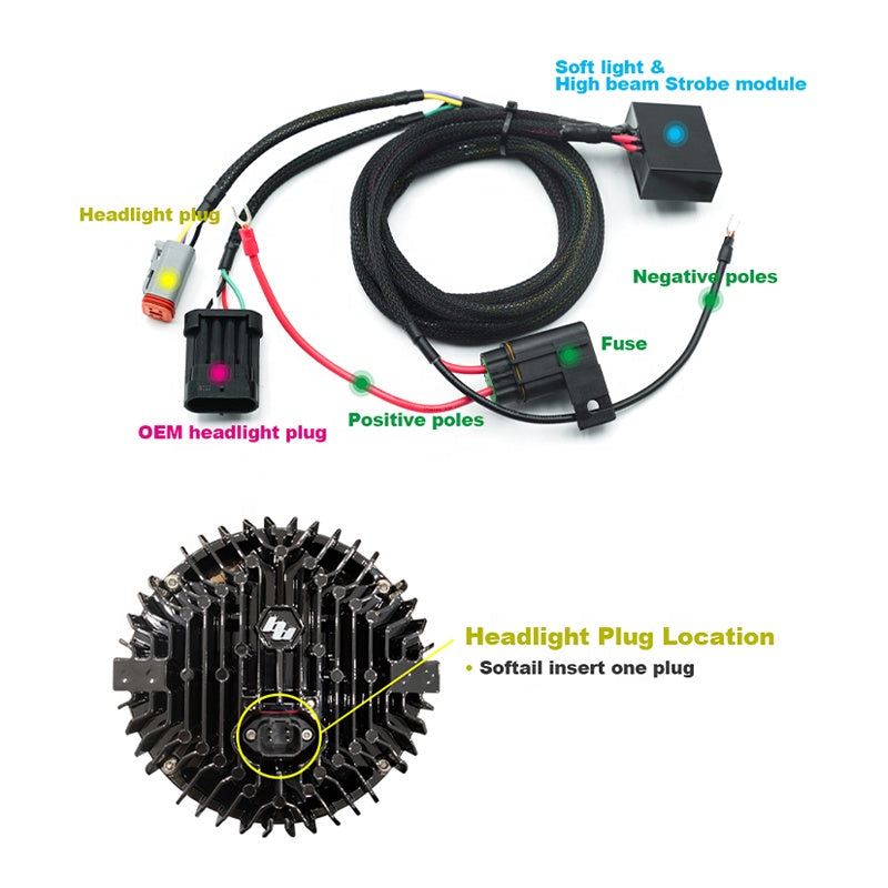 Baja LP6 Soft Light Headlight Wiring Harness and Bracket for HD Softail 18-later Low Rider S/ST Motorcycles Perfect