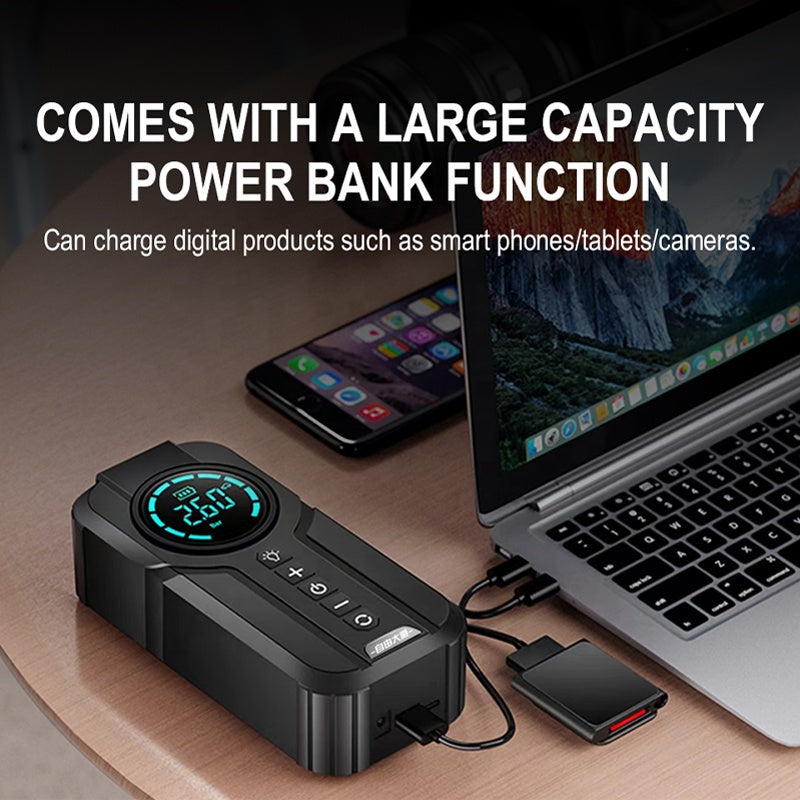 Emergency Jump Starter for Motorcycle/Car Battery Charger with Air Filling Pump Quick Start Power Supply Accessory