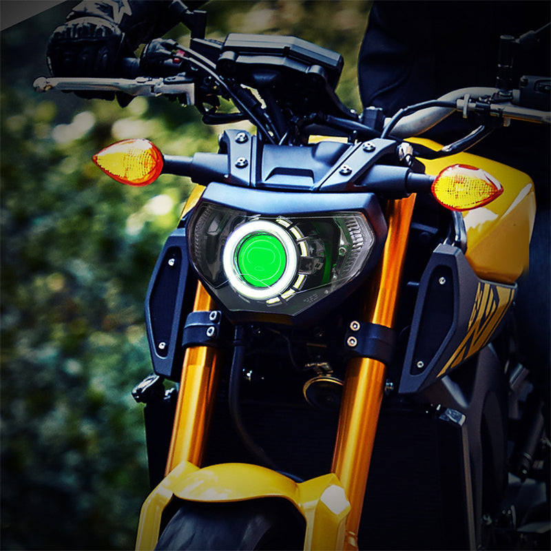 LED Dual Angel Eye Headlight Assembly YamahaFZ09 MT09 2014-2016 Motorcycle Led Headlamp White Blue 36W Aluminum ABS