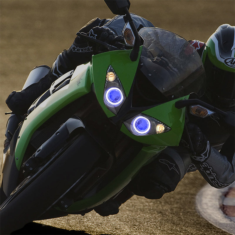 Kawasaki Ninja ZX6R 2009-2012 LED Angel Eye Headlight Assembly 12V Dual Low/High Beam 6000k Color Easy Installation Motorcycles