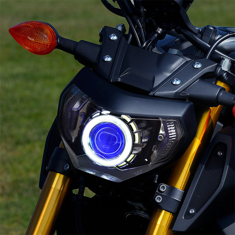 LED Dual Angel Eye Headlight Assembly YamahaFZ09 MT09 2014-2016 Motorcycle Led Headlamp White Blue 36W Aluminum ABS