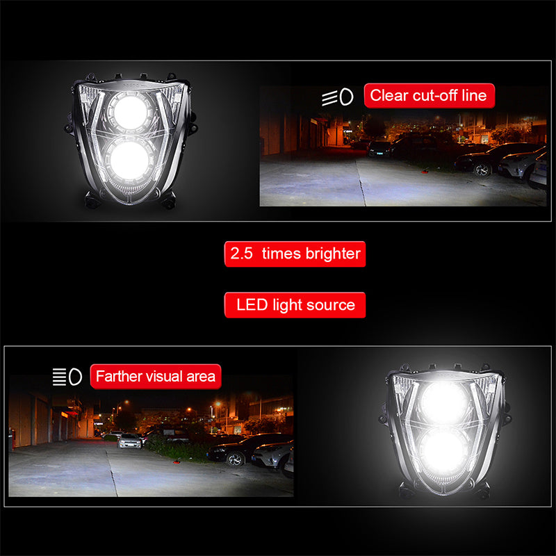 KT Motorcycle New Full LED Headlight Assembly for Hayabusa GSX1300R 2008-2020 6000k ABS Plastic Front Headlamp