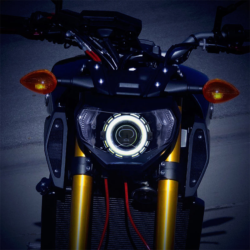 LED Dual Angel Eye Headlight Assembly YamahaFZ09 MT09 2014-2016 Motorcycle Led Headlamp White Blue 36W Aluminum ABS