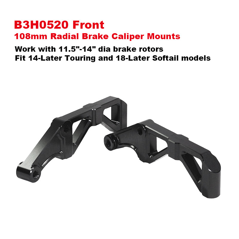HD 11.5-14 13mm Dia Brake Rotors 108mm Front Rear Radial Brake Caliper Mounts CNC Aluminum Metal Fit 14-up Touring 18-up Softail