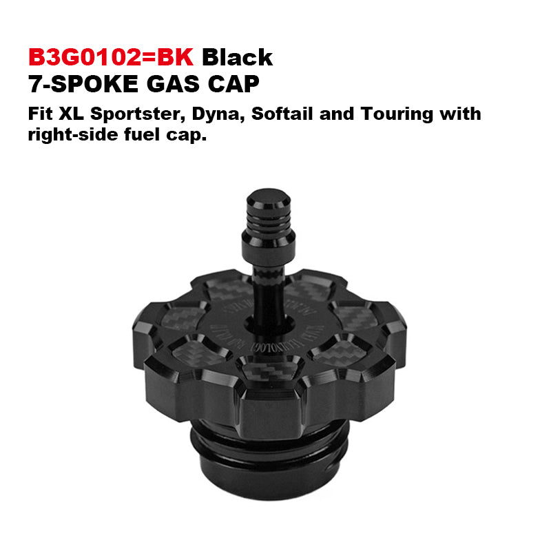 Black3 Aluminum Alloy 7-Spoke Gas Cap CNC Fuel Cap Base for H-D Touring Softail XL Sportster Dyna Motorcycle 121CVOST