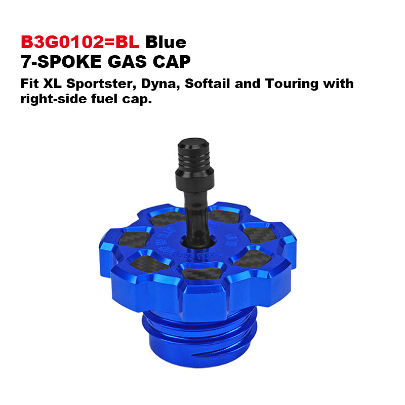 Black3 Aluminum Alloy 7-Spoke Gas Cap CNC Fuel Cap Base for H-D Touring Softail XL Sportster Dyna Motorcycle 121CVOST