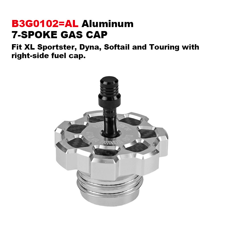 Black3 Aluminum Alloy 7-Spoke Gas Cap CNC Fuel Cap Base for H-D Touring Softail XL Sportster Dyna Motorcycle 121CVOST