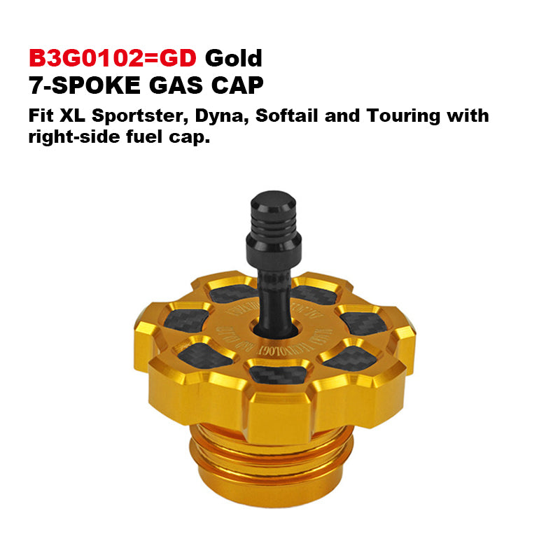 Black3 Aluminum Alloy 7-Spoke Gas Cap CNC Fuel Cap Base for H-D Touring Softail XL Sportster Dyna Motorcycle 121CVOST