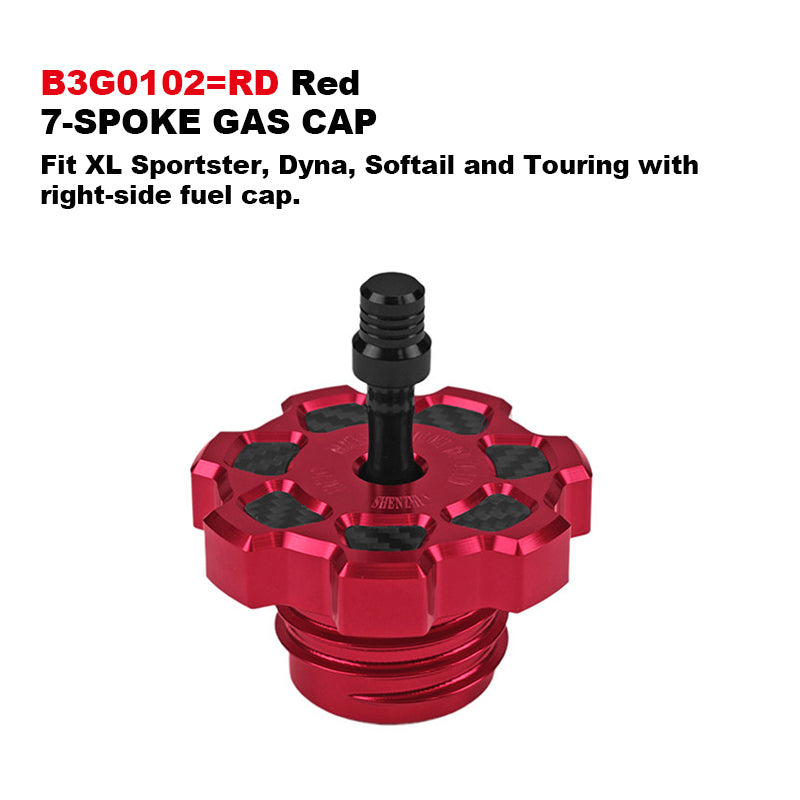 Black3 Aluminum Alloy 7-Spoke Gas Cap CNC Fuel Cap Base for H-D Touring Softail XL Sportster Dyna Motorcycle 121CVOST
