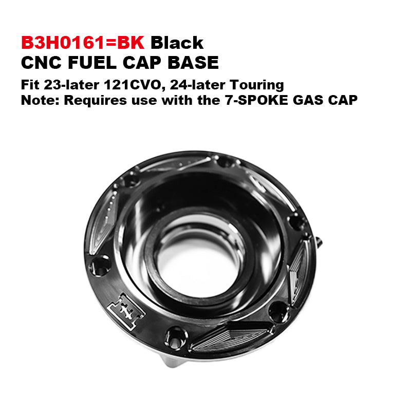 Black3 Aluminum Alloy 7-Spoke Gas Cap CNC Fuel Cap Base for H-D Touring Softail XL Sportster Dyna Motorcycle 121CVOST