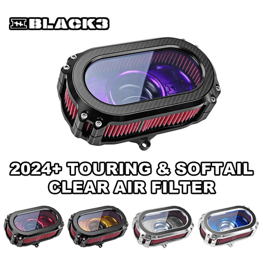 New Black3 Transparent Air Cleaner 121CVO 2024-later Touring Softail Motorcycle StreetBob LowRiderST Colors Clear Air Filter