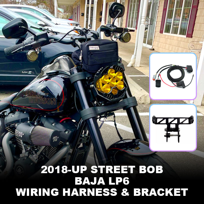Baja LP6 Headlight Bracket and Soft Light Headlight Wiring Harness for Softail 18-later Street Bob Mounting Bracket Headlamp