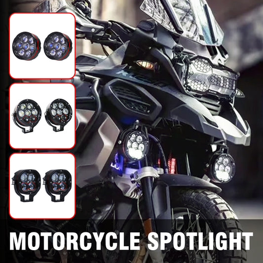 Super Bright Motorcycle LED Spotlight IPX8 Waterproof White/Yellow Dual Color with High/Low Beam & Strobe for Off-Road R1250GS