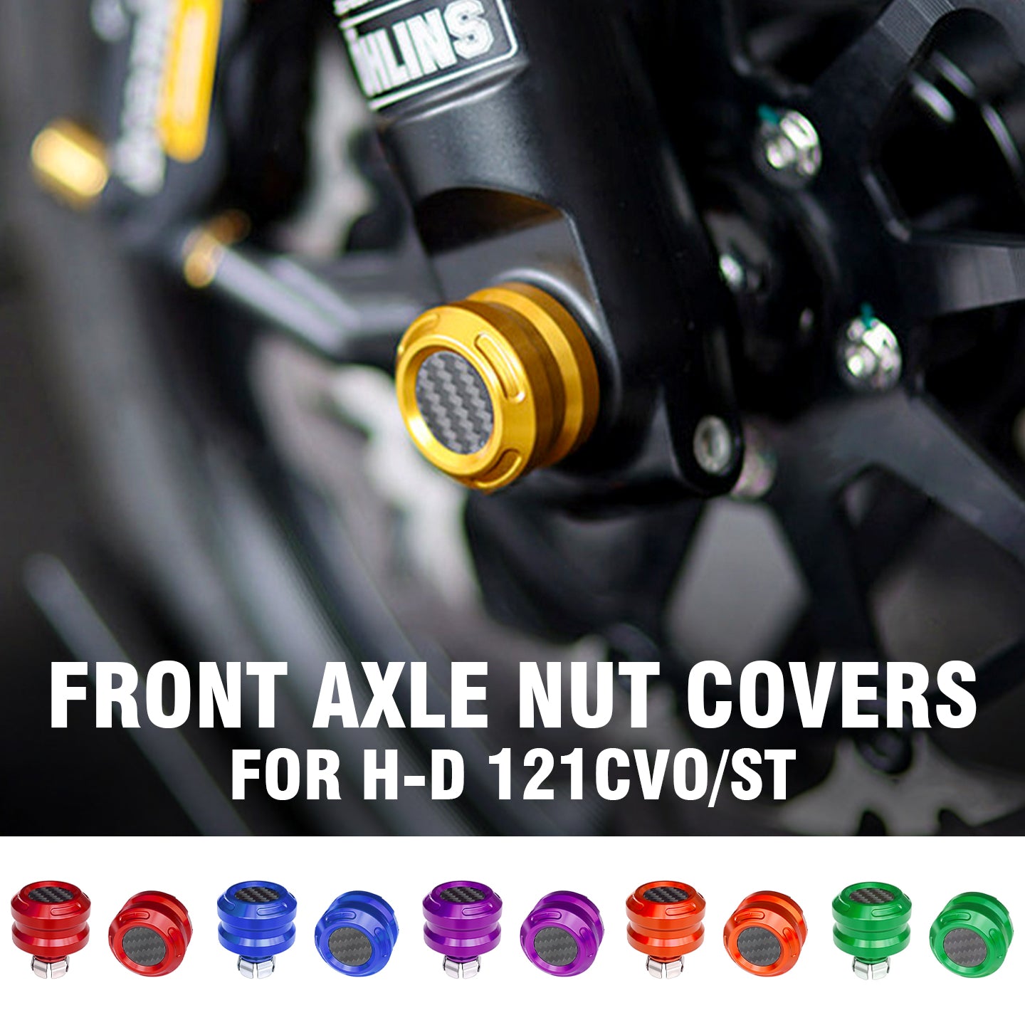 Front Axle Nut Covers with Carbon Fiber Accent for H-D 23.5-later Touring 121CVO/ST Motorcycle Retrofit/upgrade