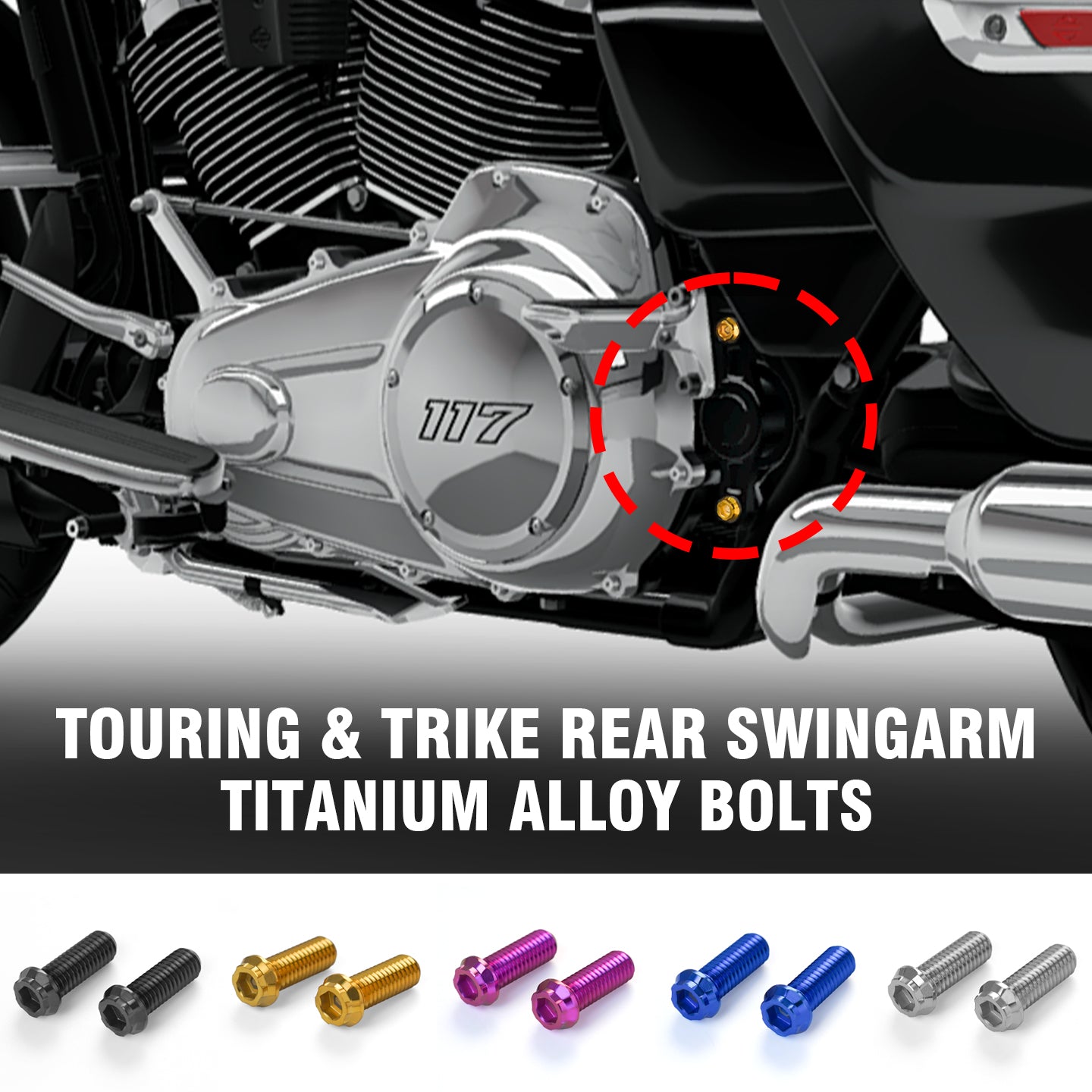 Chiefdom Rear Swingarm Titanium Alloy Bolts for H-D Touring Trike Motorcycle