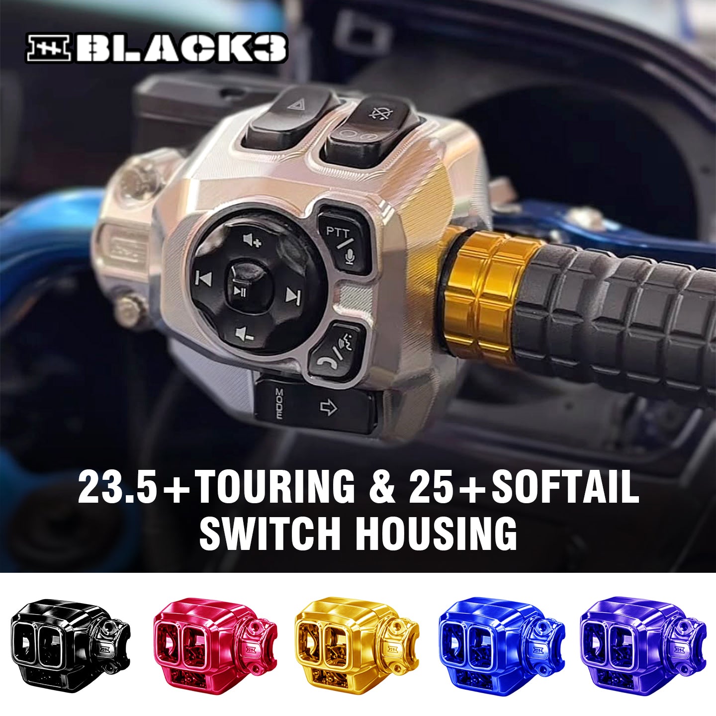 Black3 Aluminum Alloy Switch Housing for H-D 23.5+Touring and 117 Softail Motorcycle-For Replace/Repair