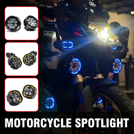 Super Bright Front Motorcycle LED Spotlight IPX8 Waterproof White/Yellow Dual Color High/Low Beam Strobe Off-Road R1250GS 7 Lens