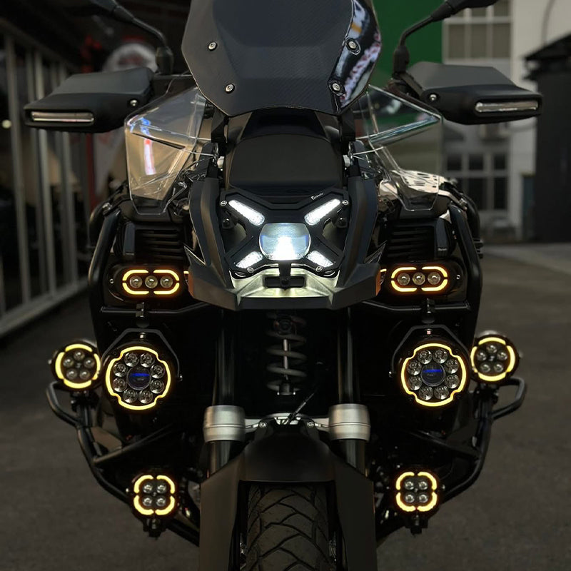 Super Bright Front Motorcycle LED Spotlight IPX8 Waterproof White/Yellow Dual Color High/Low Beam Strobe Off-Road R1250GS 7 Lens