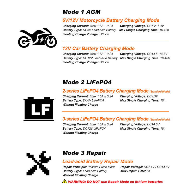 Free Road Universal Smart Pulse Repair Battery Charger 12V/6V Motorcycle Compatible Lithium Lead-Acid Multiple Charging Modes