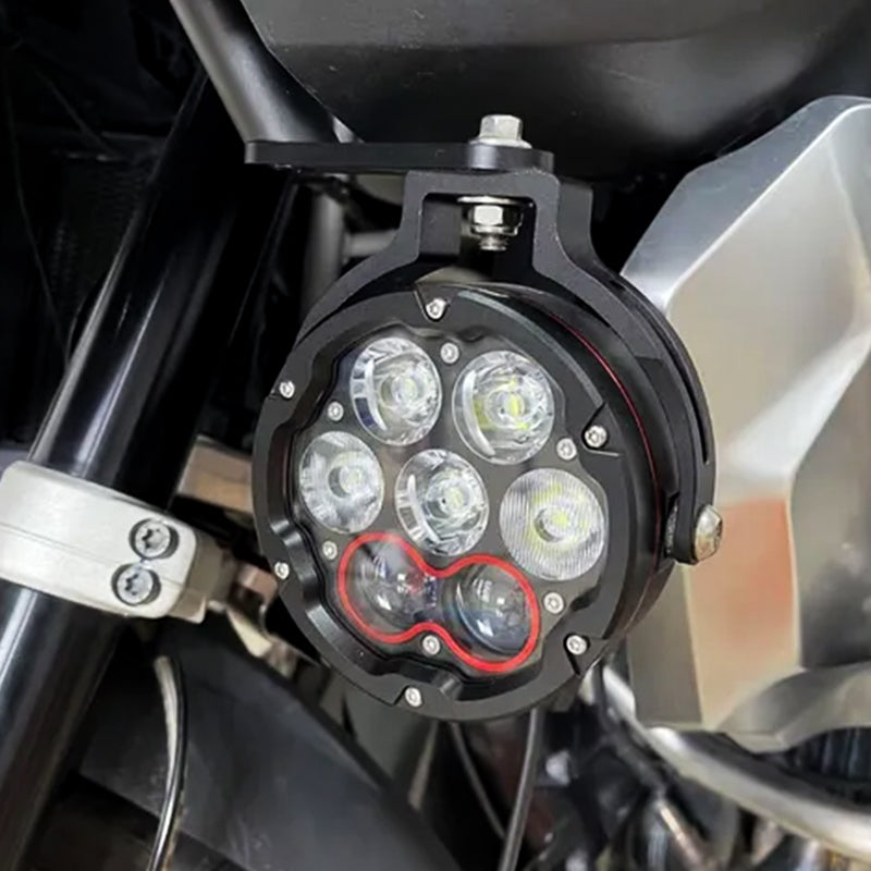 Super Bright Motorcycle LED Spotlight IPX8 Waterproof White/Yellow Dual Color with High/Low Beam & Strobe for Off-Road R1250GS