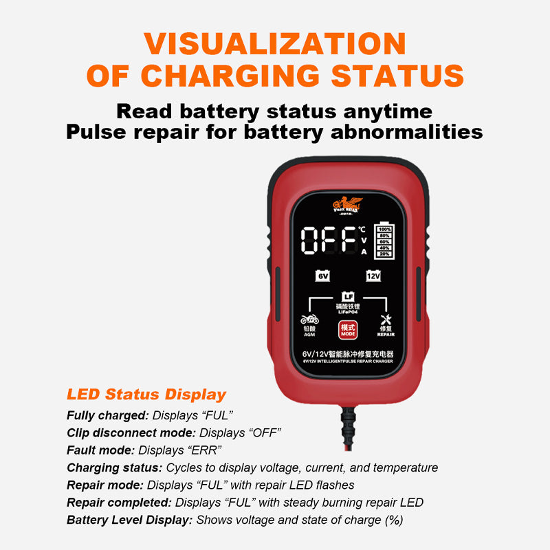 Free Road Universal Smart Pulse Repair Battery Charger 12V/6V Motorcycle Compatible Lithium Lead-Acid Multiple Charging Modes