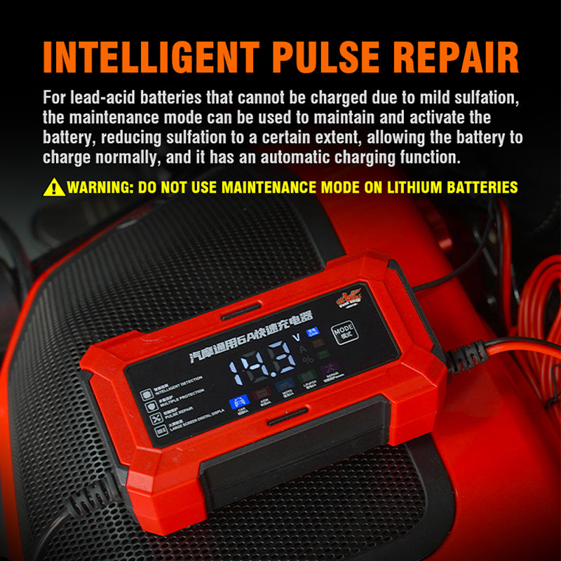 Free Road Model 1205002 12V 6A Universal Fast Charger for Car & Motorcycle Lithium and Lead-Acid Batteries Smart Maintenance