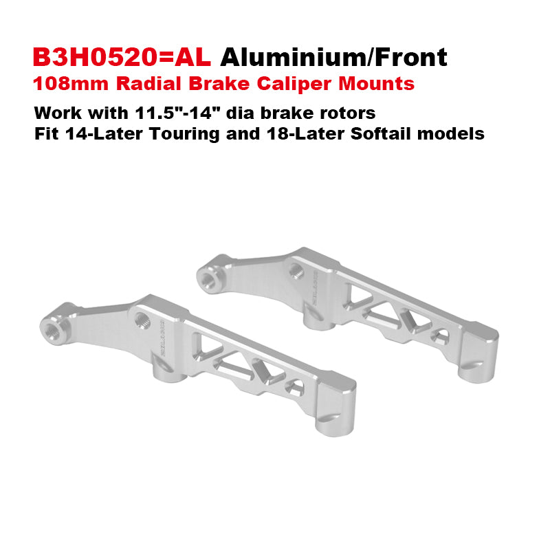 HD 11.5-14 13mm Dia Brake Rotors 108mm Front Rear Radial Brake Caliper Mounts CNC Aluminum Metal Fit 14-up Touring 18-up Softail