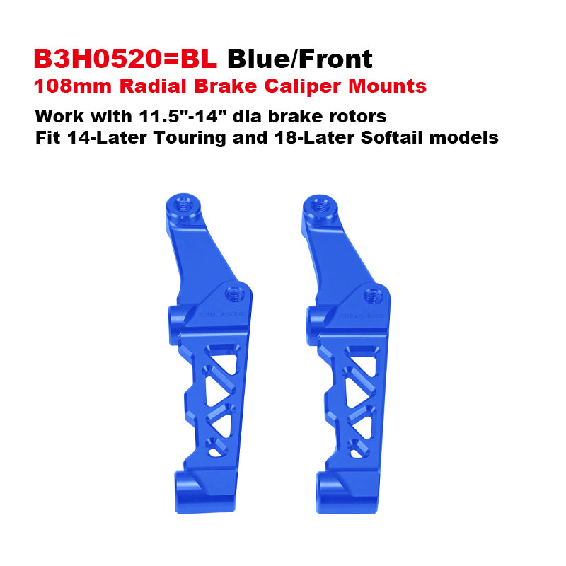 HD 11.5-14 13mm Dia Brake Rotors 108mm Front Rear Radial Brake Caliper Mounts CNC Aluminum Metal Fit 14-up Touring 18-up Softail