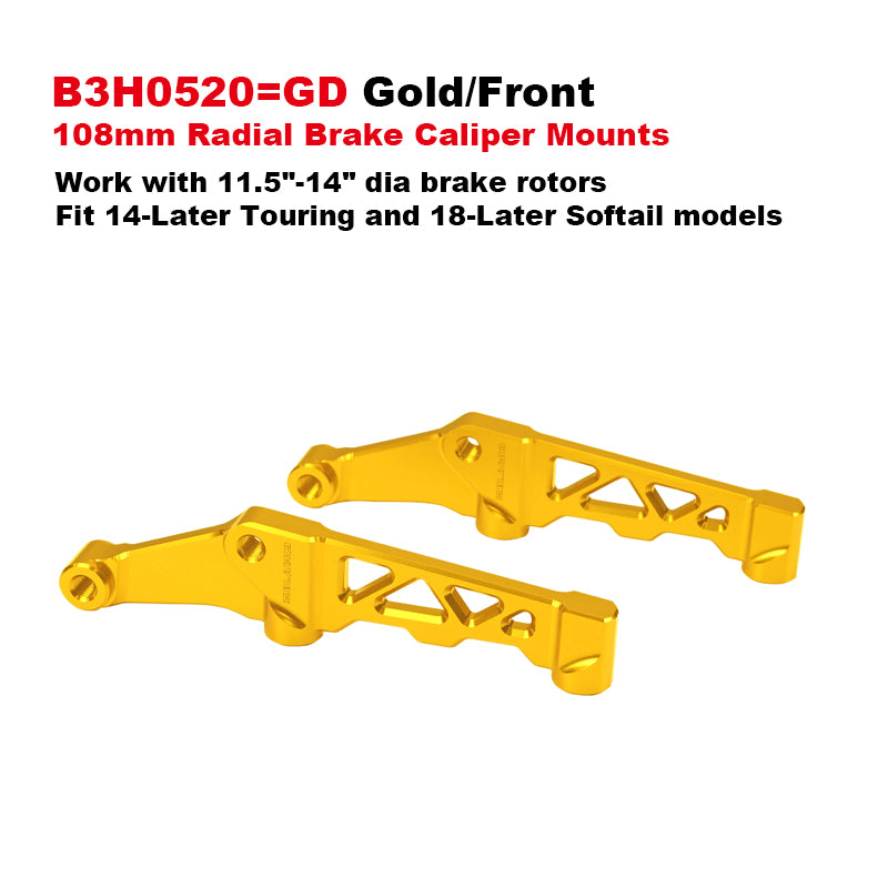 HD 11.5-14 13mm Dia Brake Rotors 108mm Front Rear Radial Brake Caliper Mounts CNC Aluminum Metal Fit 14-up Touring 18-up Softail