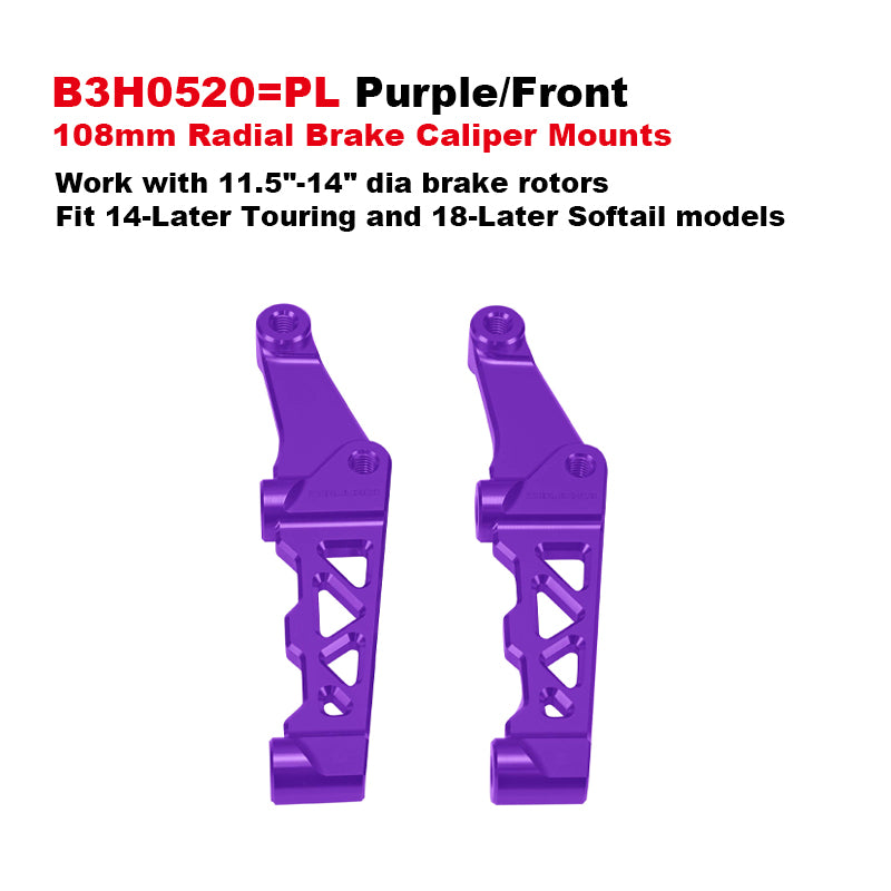 HD 11.5-14 13mm Dia Brake Rotors 108mm Front Rear Radial Brake Caliper Mounts CNC Aluminum Metal Fit 14-up Touring 18-up Softail