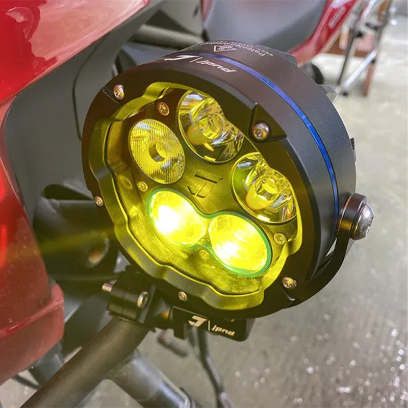 Super Bright Motorcycle LED Spotlight IPX8 Waterproof White/Yellow Dual Color with High/Low Beam & Strobe for Off-Road R1250GS