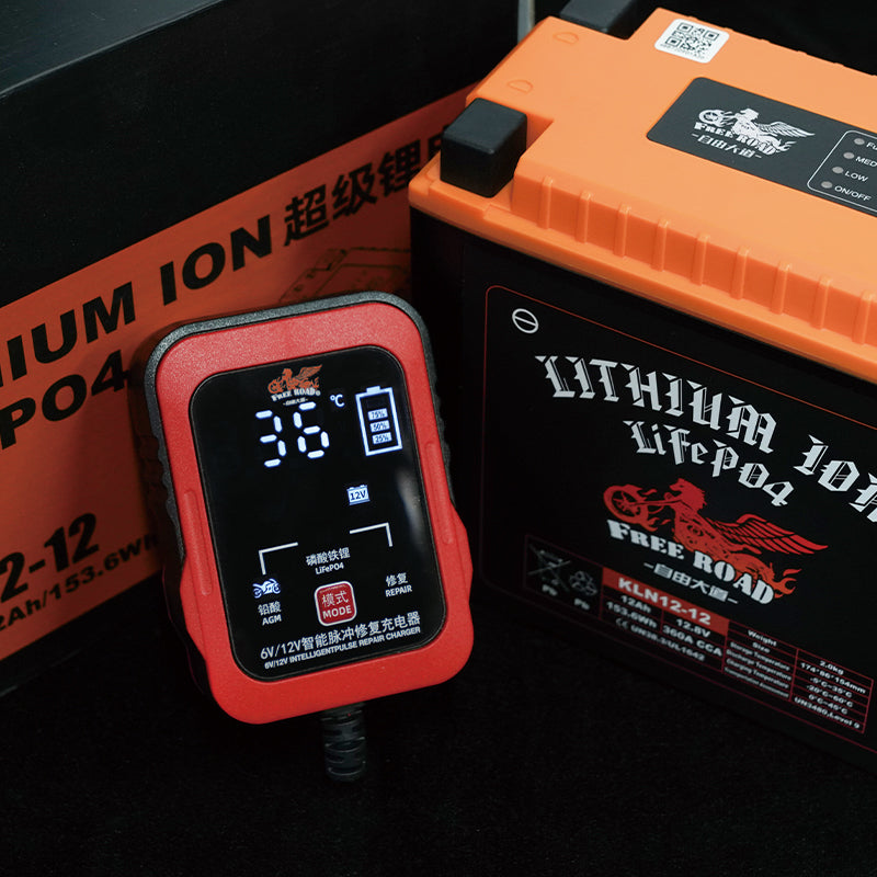 Free Road Universal Smart Pulse Repair Battery Charger 12V/6V Motorcycle Compatible Lithium Lead-Acid Multiple Charging Modes