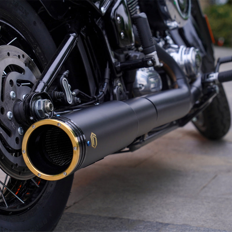 Chiefdom Brass Exhaust for 2025-later Sostail Motorcycle Low Rider S/ST Street Bob Heritage Classic Black Slip-On Mufflers