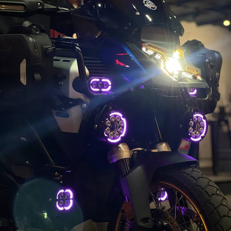 Super Bright Front Motorcycle LED Spotlight IPX8 Waterproof White/Yellow Dual Color High/Low Beam Strobe Off-Road R1250GS 7 Lens