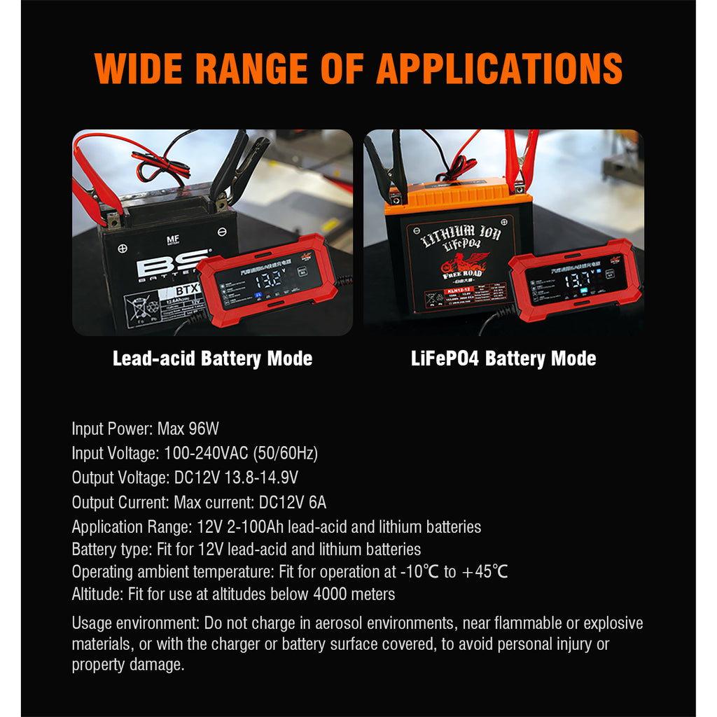 FREE ROAD 12V 6A FAST CHARGER FOR CARS AND MOTORCYCLES