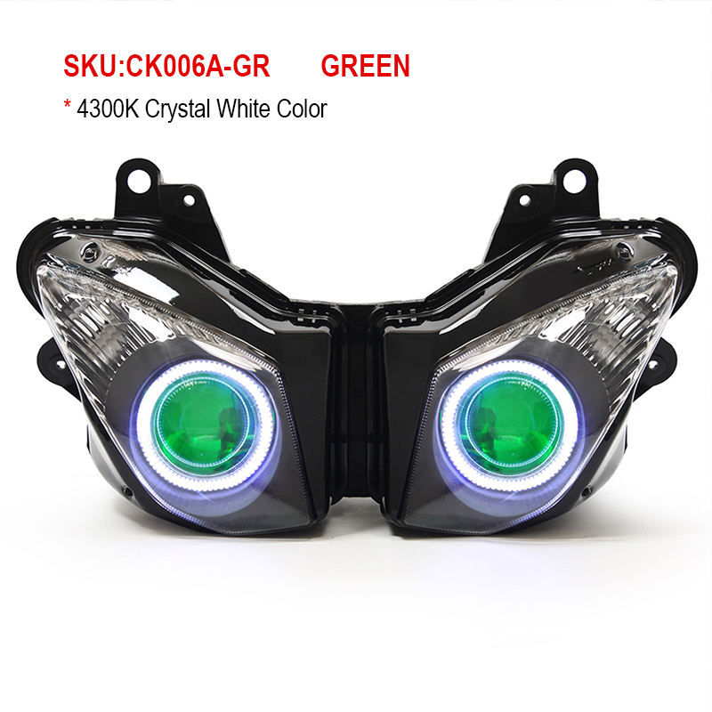 Kawasaki Ninja ZX6R 2009-2012 LED Angel Eye Headlight Assembly 12V Dual Low/High Beam 6000k Color Easy Installation Motorcycles