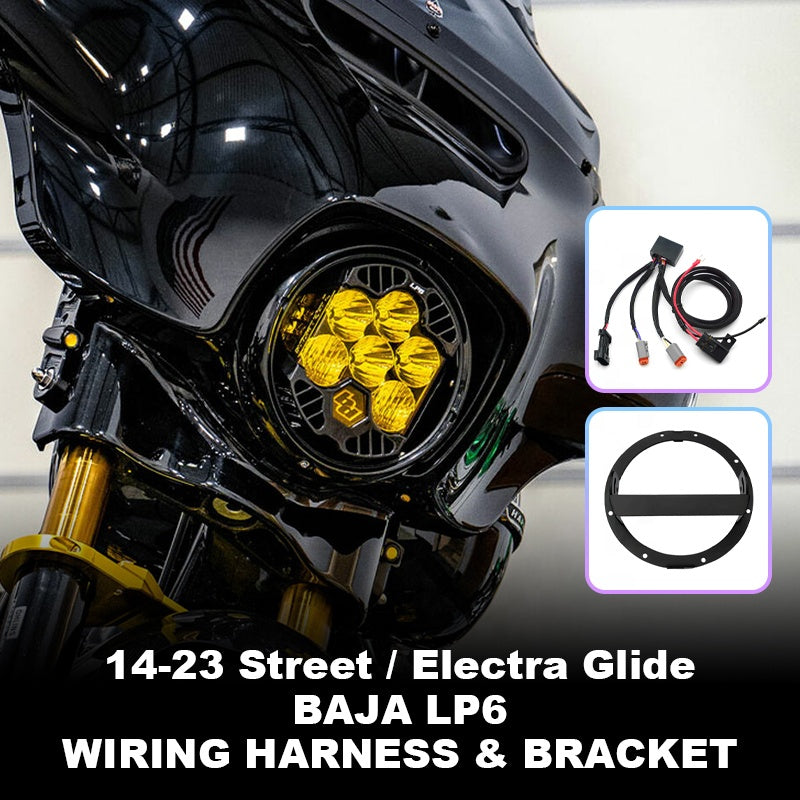 Baja LP6 Headlight Soft Light Wiring Harness for HD Touring 14-23 Street Glide and Electra Glide Mounting Bracket