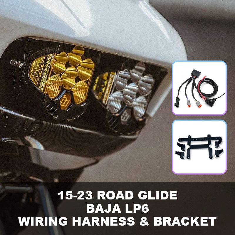 Baja LP6 Soft Light Headlight Wiring Harness and Bracket for HD Touring 15-23 Road Glide Motorcycles Perfect