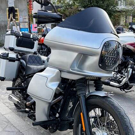 FXRP-Style Motorcycle Upper Fairing Kit and Clubstyle Fiber Glass Lower Fairing for HD Softail Low Rider S/Street Bob/Fat Bob